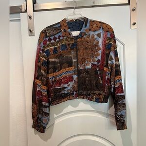 Vintage cropped indie/ ethnic graphic Multicolor Jacket. GUC!